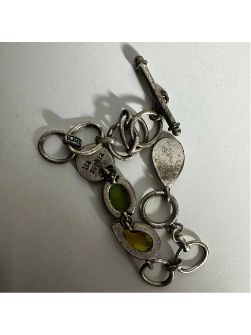 Women's Lia Sophia Silver Tone Green Gemstone Toggle Bracelet One Size